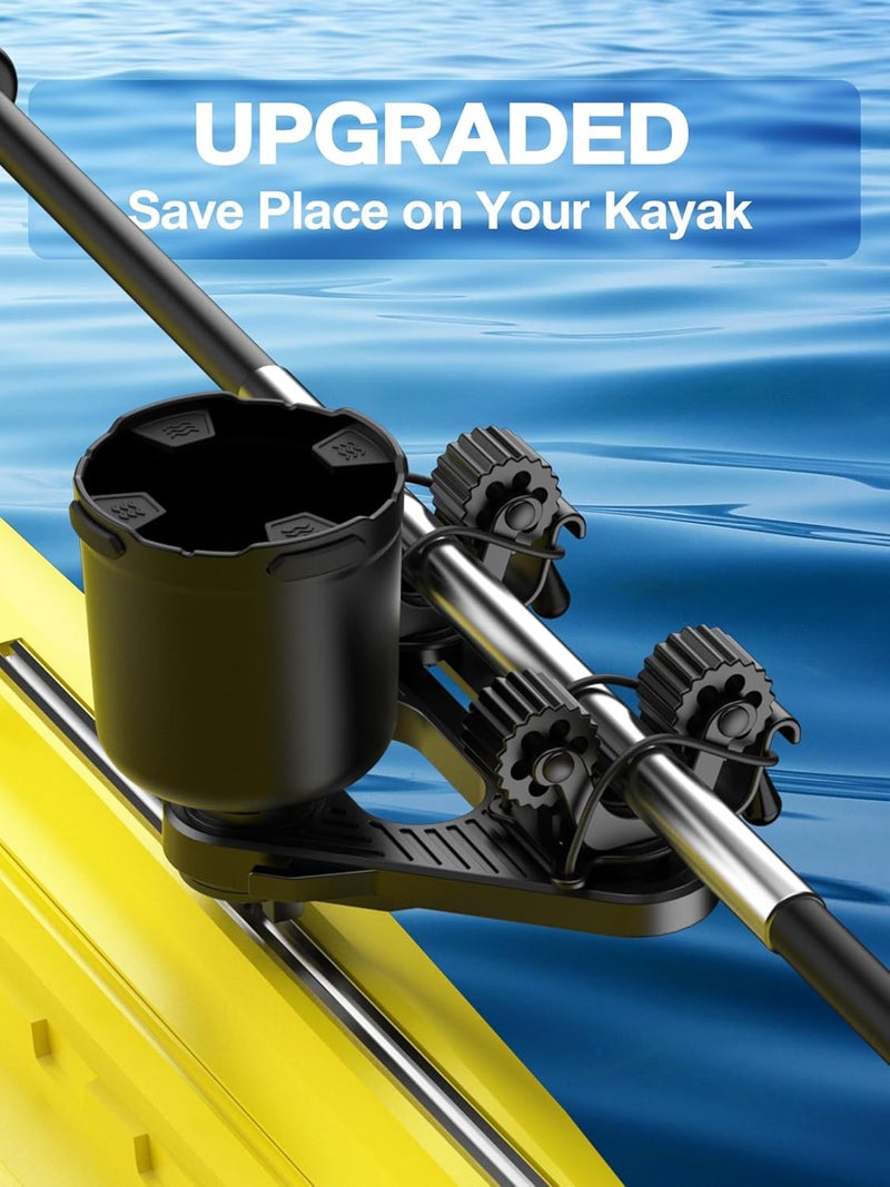 HOGEE Doubleheader with Dual Kayak Paddle Holder, Kayak Paddle Holder with Two Security Tethers, Multi-Functional Dual Head Kayak Track Mount Accessories - Kayak Oar/Fishing Net/Gaff Holder for Fishing - Image 2